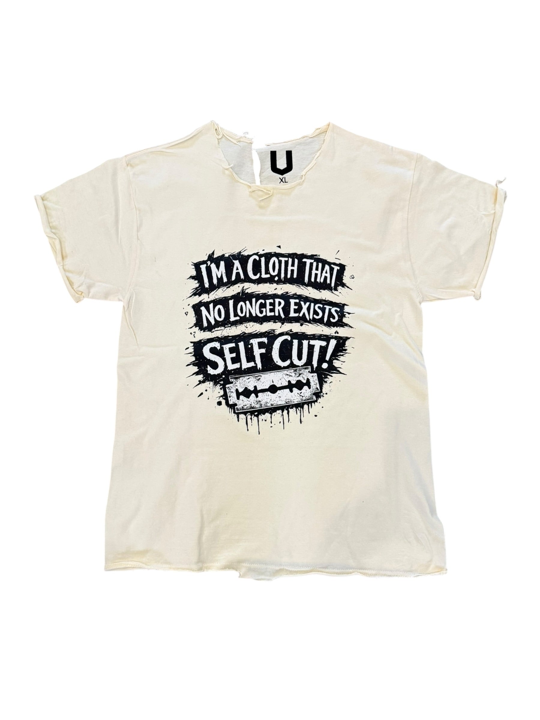 UNHINGED Selfcut Distressed Tee (Cream) - 1 of 1