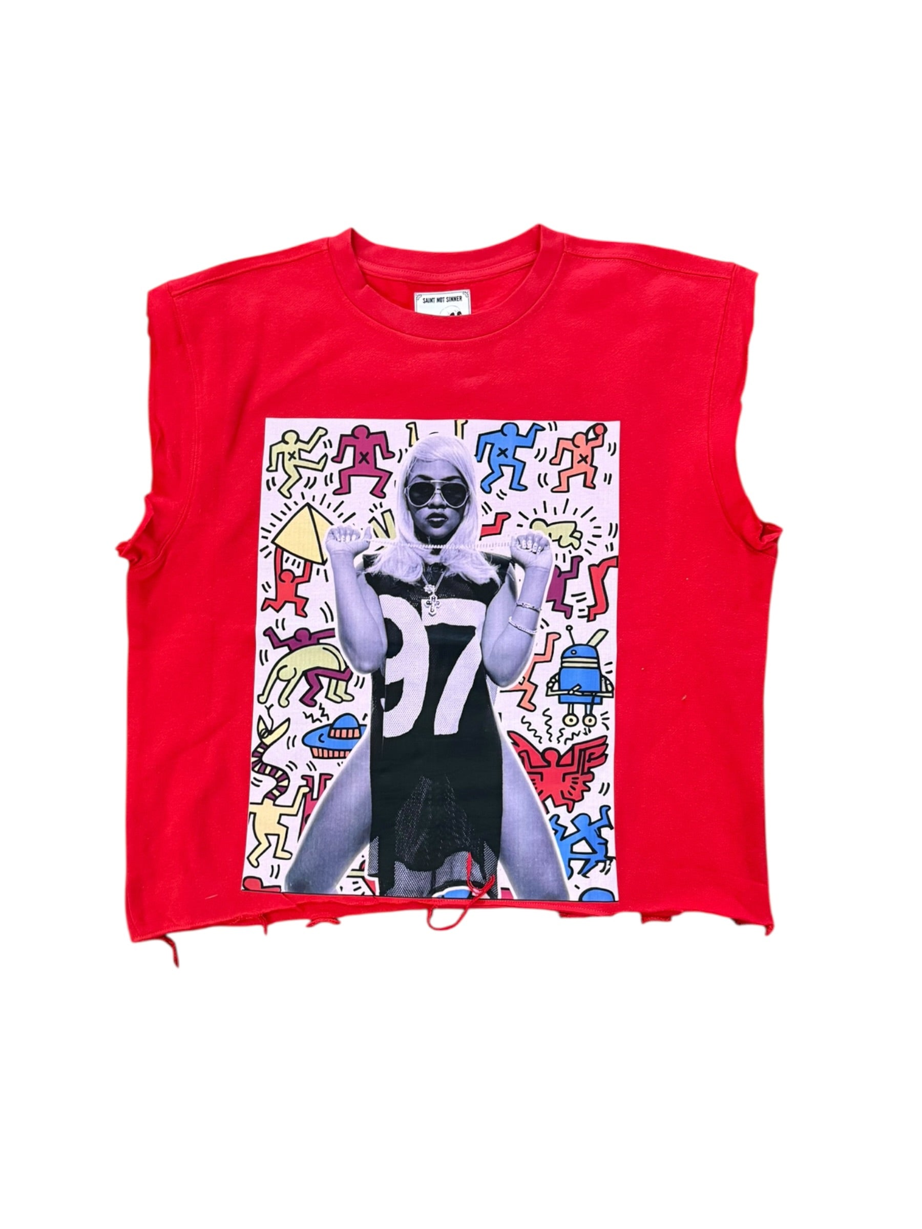 Kim Haring Cut-Off Crewneck (Red)